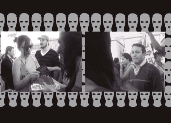 Extracto de pieza de video parte de la muestra Piénsese sin miedo en la
Biblioteca Municipal de Chía Hoqabiga, 2014
