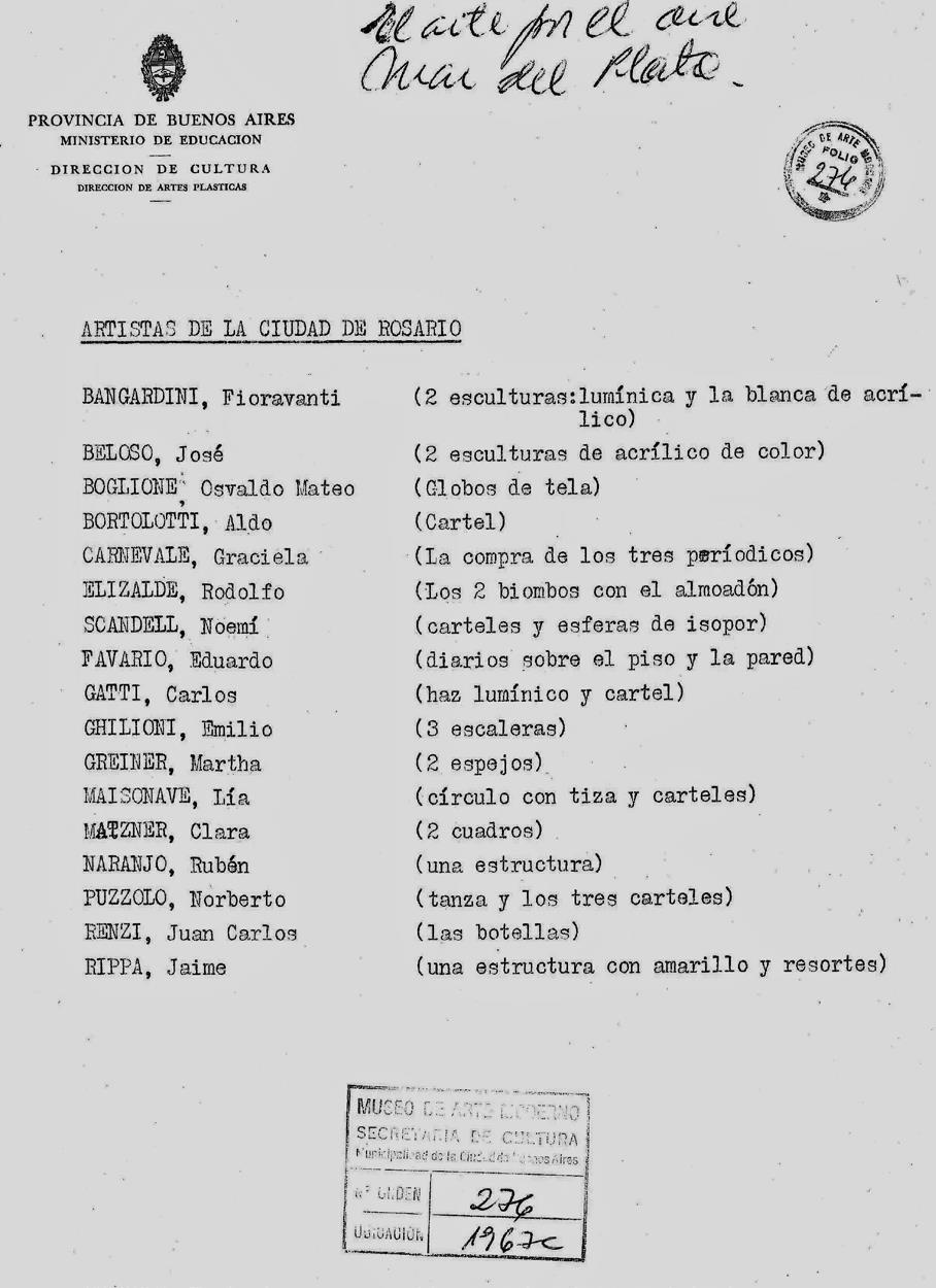 Documento con membrete de la Municipalidad de la Ciudad de Buenos Aires, Museo de Arte Moderno de Buenos Aires, Argentina. 1967.