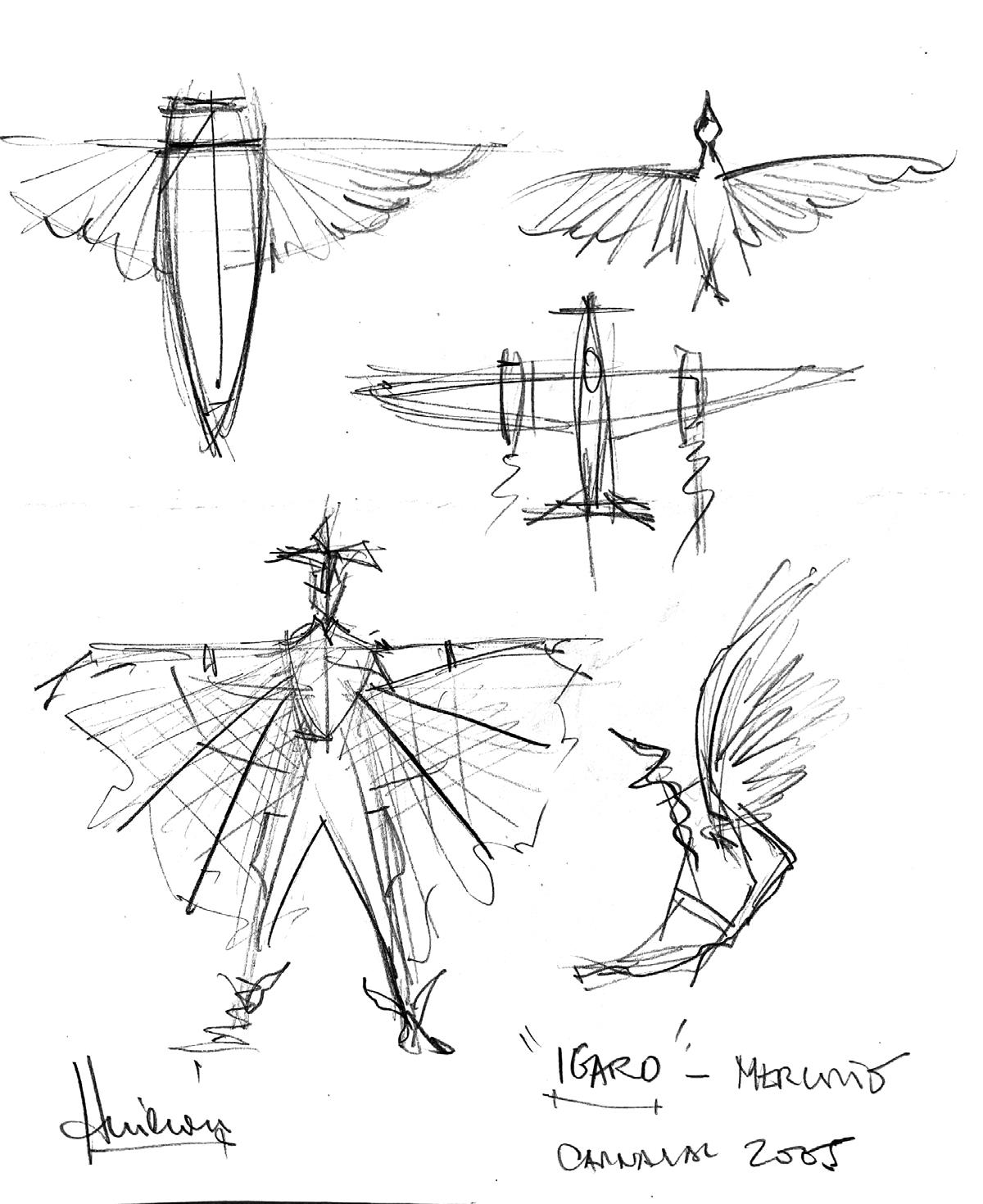 Bocetos de Hugo Millán para el personaje del planeador