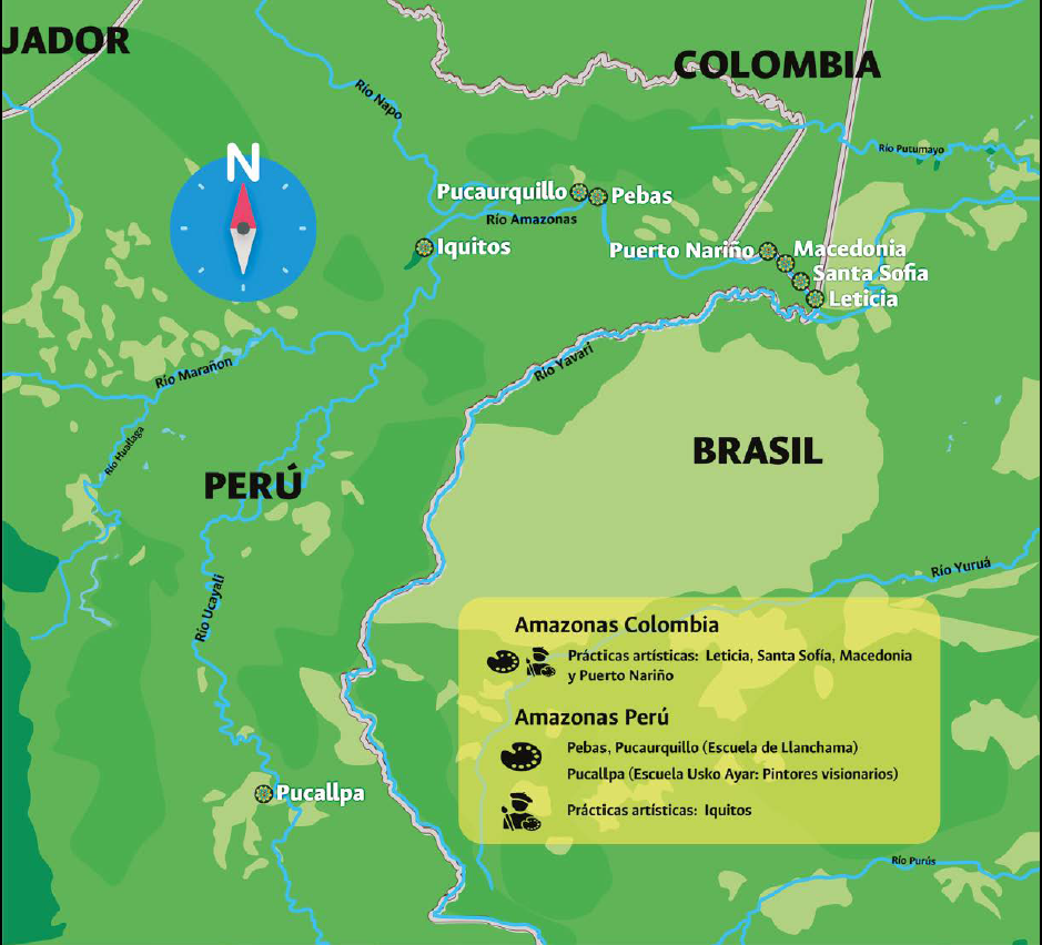 
Cortés-Garzón, L (2020) Mapa prácticas artísticas (visuales) en Amazonas (Perú-Colombia)
