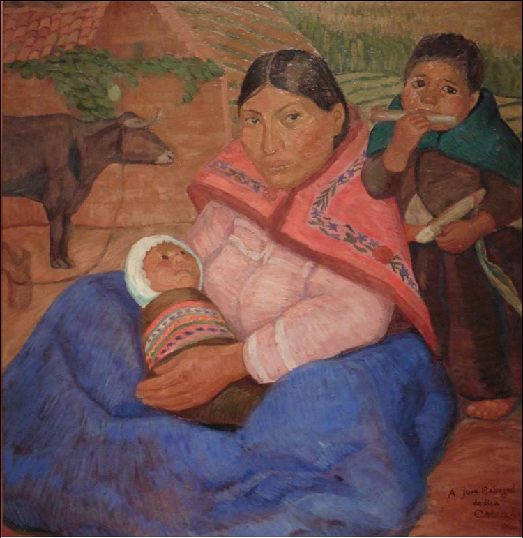 Camilo Blas, Hogar. 1926. Óleo sobre tela, 83 × 77 cm. Museo de Arte de Lima, Lima. Fuente: Museo de Arte de Lima-Archivo Digital de Arte Peruano (ARCHI), https://archi.pe (consultado el 30 de junio de 2020)