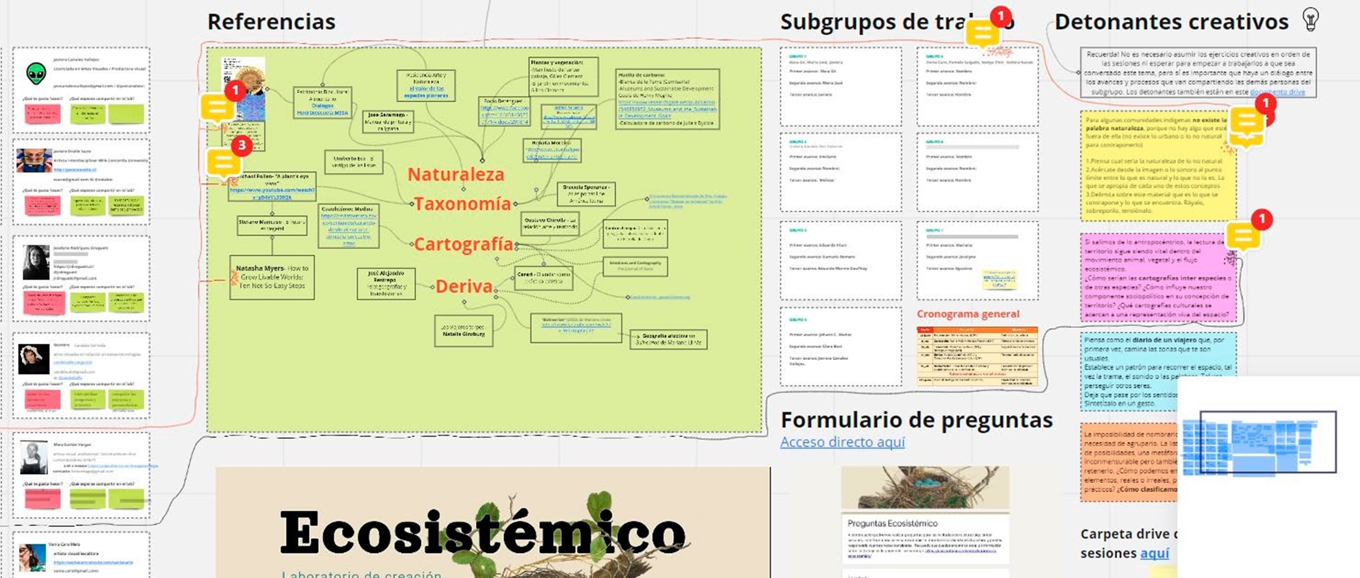 Tablero de trabajo colaborativo, Laboratorio Ecosistémico (2021). 

Plataforma Miró