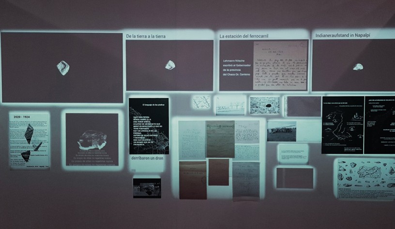 . Videoinstalaci&oacute;n La resistencia de las piedras,
Maia Navas y Alejandra Reyero. Museo de Bellas Artes Ren&eacute; Bruseau (MUBA),
Ciudad de Resistencia (Chaco, Argentina), septiembre de 

2023-marzo de 2024.