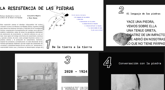 Captura del sitio web de la JAR, La resistencia de las piedras, Alejandra Reyero y Maia Navas 