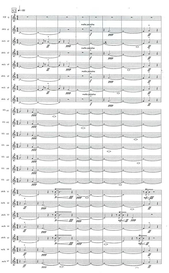 Fragmento (cc. 52-65) de obra La Permanencia 

de Canela Palacios. Usada con el permiso de la compositora.