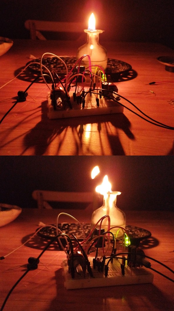 L&aacute;mpara de aceitede ricino cuya luz hace variarla frecuencia y amplitud de unoscilador de transistores medianteuna fotorresistencia. Morelia(Michoac&aacute;n, M&eacute;xico), agosto de2023