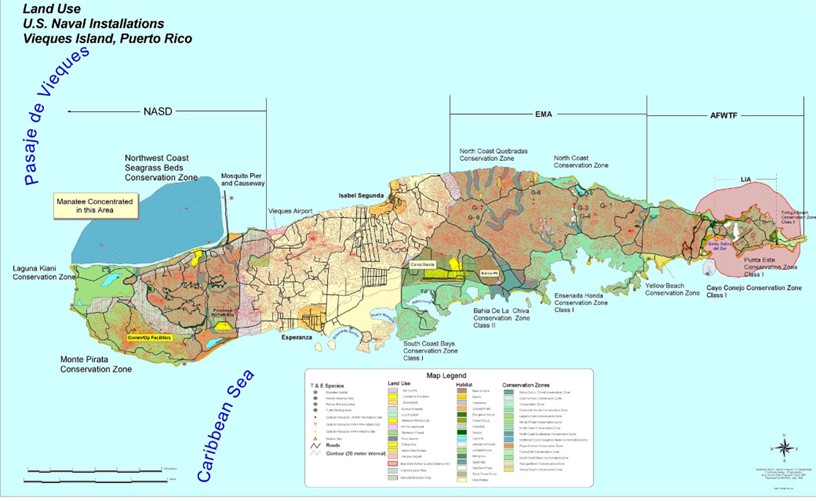 Land Use, U.S. Naval Installations
Map, Vieques Island, Puerto Rico. U.S. Navy Office of Information Press Release, October 18, 1999. Perry-Casta&ntilde;eda Library Map Collection, University of Texas 

Library.