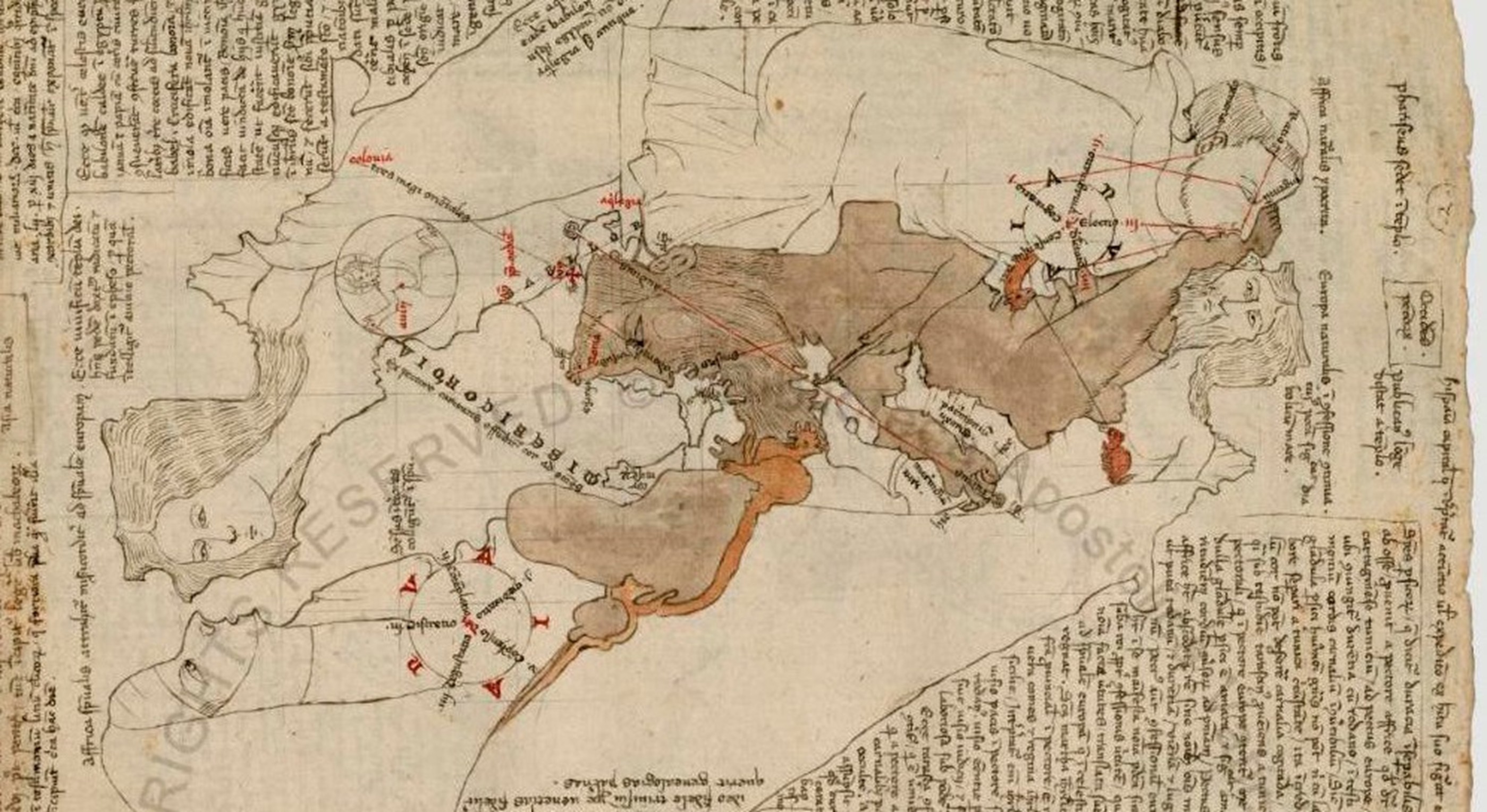  Opicinus de Canistris, From his Diario, 1330-1350. 

The image has
been turned left for easier
observation. Biblioteca Apostolica Vaticana. Vat. lat. 6435,
61r.