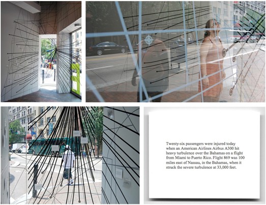  Nayda
Collazo-Llorens, Restructured Topography, 2008. Installation with vinyl tape, text on paper
and acetate, pins, and map tacks.
Installation view at SPACE gallery.
Pittsburgh, PA. Credits to the artist.