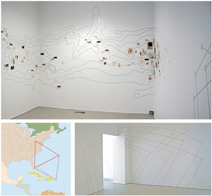 Nayda
Collazo-Llorens, Unfolding the Triangle, 2009. Wall installation with reflective tape and mixed media on paper. Installation view at the Mattress Factory, Pittsburgh, PA. Courtesy 

of the artist.