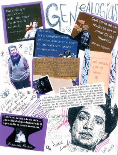Registro fotográfico de la
sección Genealogías del fanzine
colectivo producto del taller de fanzine Autohistorias fanzineadas para tejer la memoria activista feminista
(2023)