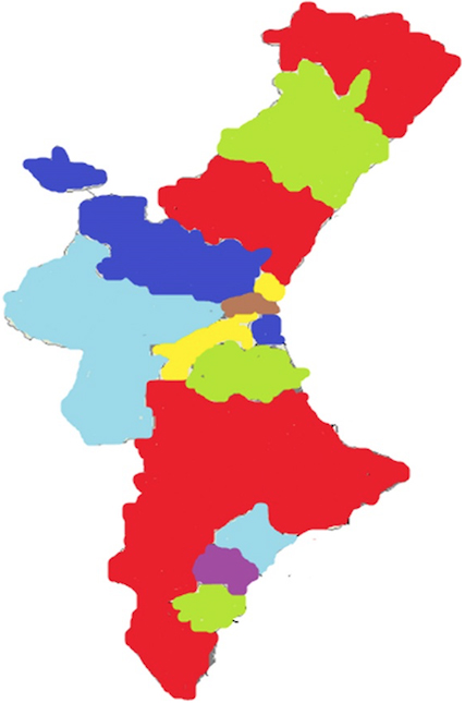 Mapa sanitario de la Comunidad Valenciana en función del comportamiento
de lealtad observado en los pacientes (siete grupos)