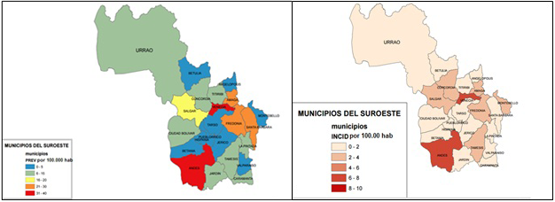 Prevalencia e incidencia en los municipios del
suroeste antioqueño, 2014