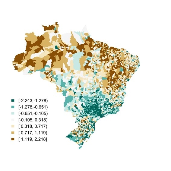 Distribuição espacial do Índice de Ruralidade. Brasil, 2018