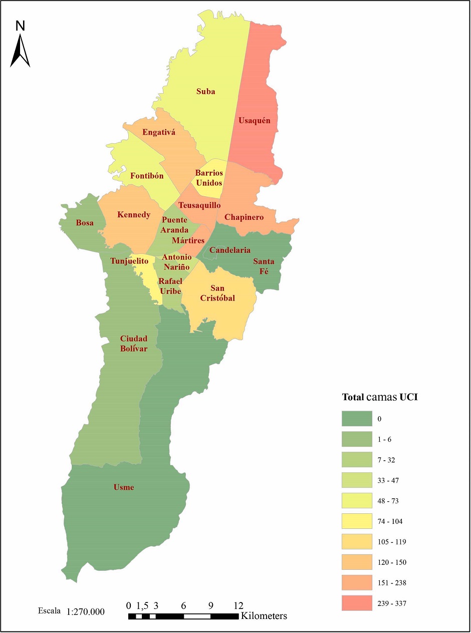Número de camas UCI asignadas para atención de COVID-19 por localidad, Bogotá, 2020