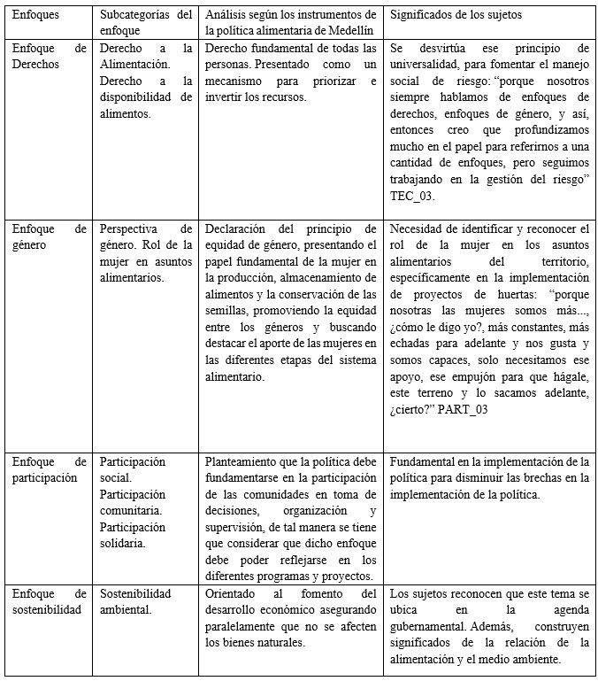 An&aacute;lisis
de los enfoques y principios presentados en los instrumentos de la PPSSAN de
Medell&iacute;n