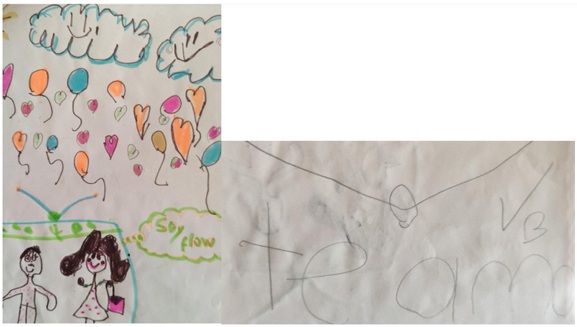 Dibujos posteriores a la
terapia de la risa de la ni&ntilde;a 1