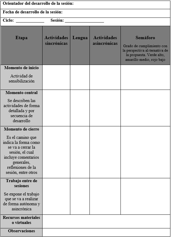 Formato de registro de planeación de los encuentros con los jóvenes de VH