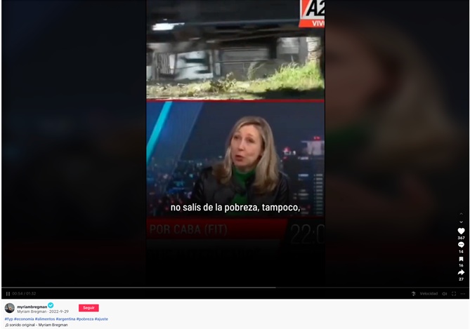 Ejemplo de publicación codificada como “aparición en medio
de comunicación”, republicado por Bregman en Tiktok