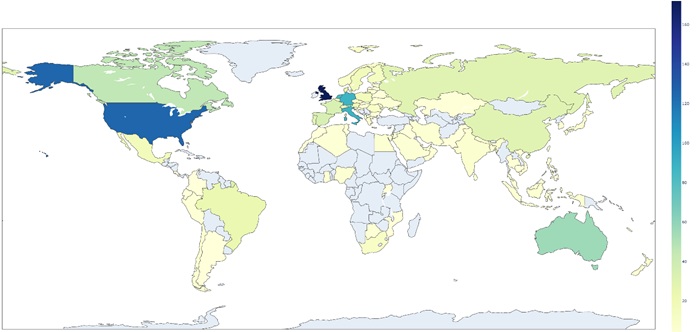 Map of countries co-authoring scientific output on digital methods