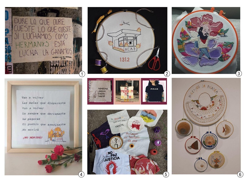  1) Hilado
fino; 2) bandolera bordadora; 3) bordado estereotipo; 4) Daniela RG; 5)
Colectiva Carmen; 6) hilemos la palabra