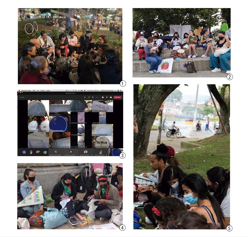 1) El grito del &uacute;tero, Bogot&aacute;; 2) Colectiva Carmen,
El Carmen de Viboral; 3) Hilemos la Palabra; 4) Mi&eacute;rcoles de Chicas, Ardidas, la
cura es la sutura colectiva, Bogot&aacute;; 5) c&iacute;rculos de bordado, Cali