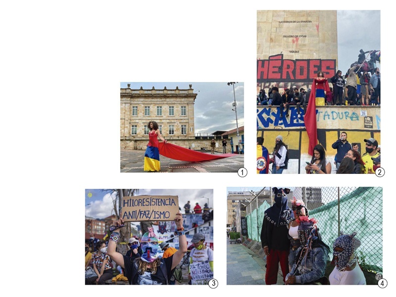 1) Performance
R&iacute;os de sangre, Plaza de Bol&iacute;var; 2) performance
R&iacute;os de sangre, Monumento H&eacute;roes; 3) hiloresistencia; 4) hiloresistencia