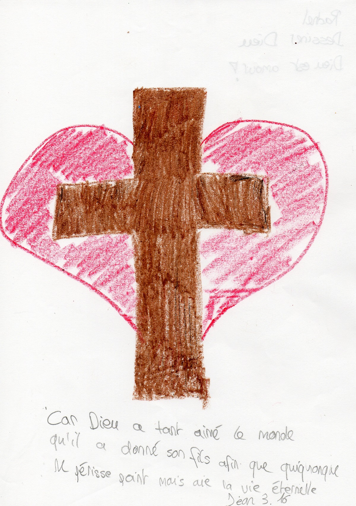 El crucifijo. Leyenda del niño: “¡Dios es amor!”