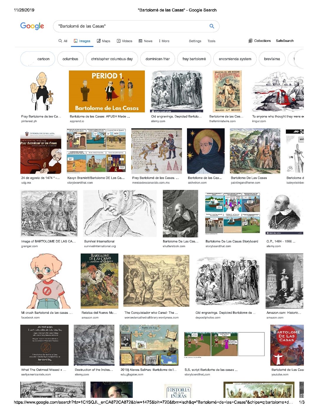 Google Image search results for “Bartolomé de las Casas” limited to the “cartoon” sub-collection of this data set as captured