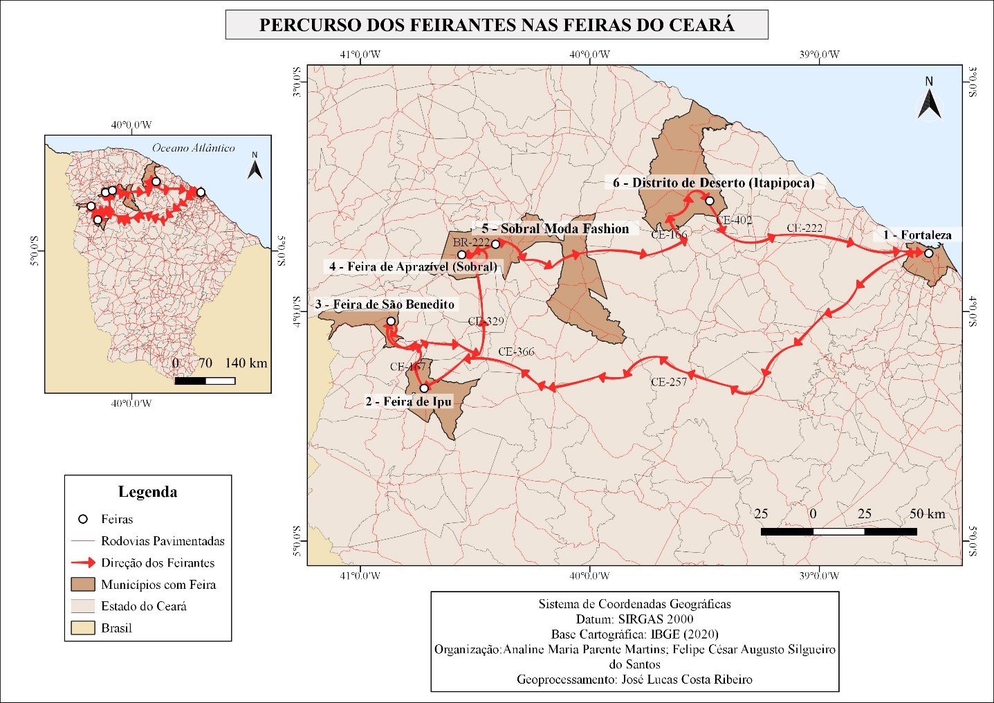 Percurso dos feirantes nas feiras do Ceará