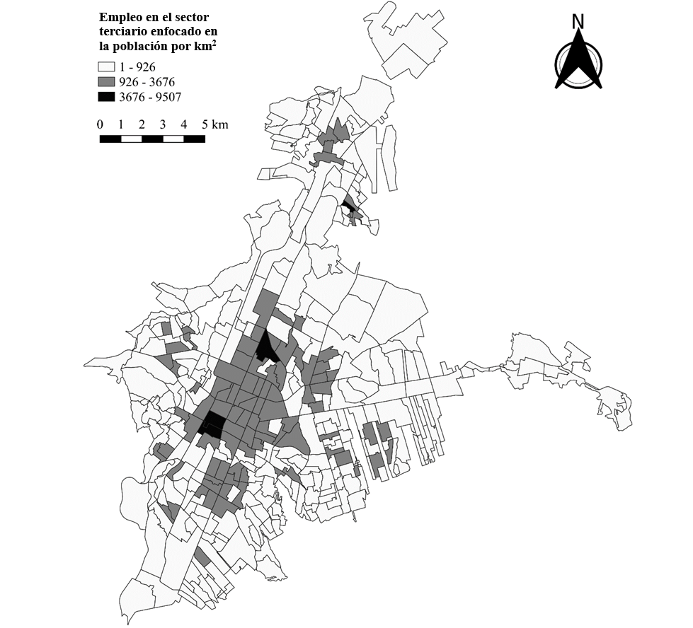 Forma urbana del empleo en el sector terciario enfocado en la población en Saltillo