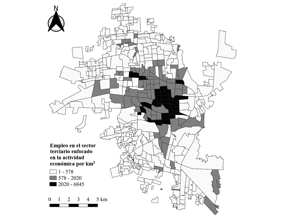 Forma urbana del empleo en el sector terciario enfocado en la actividad económica en Hermosillo