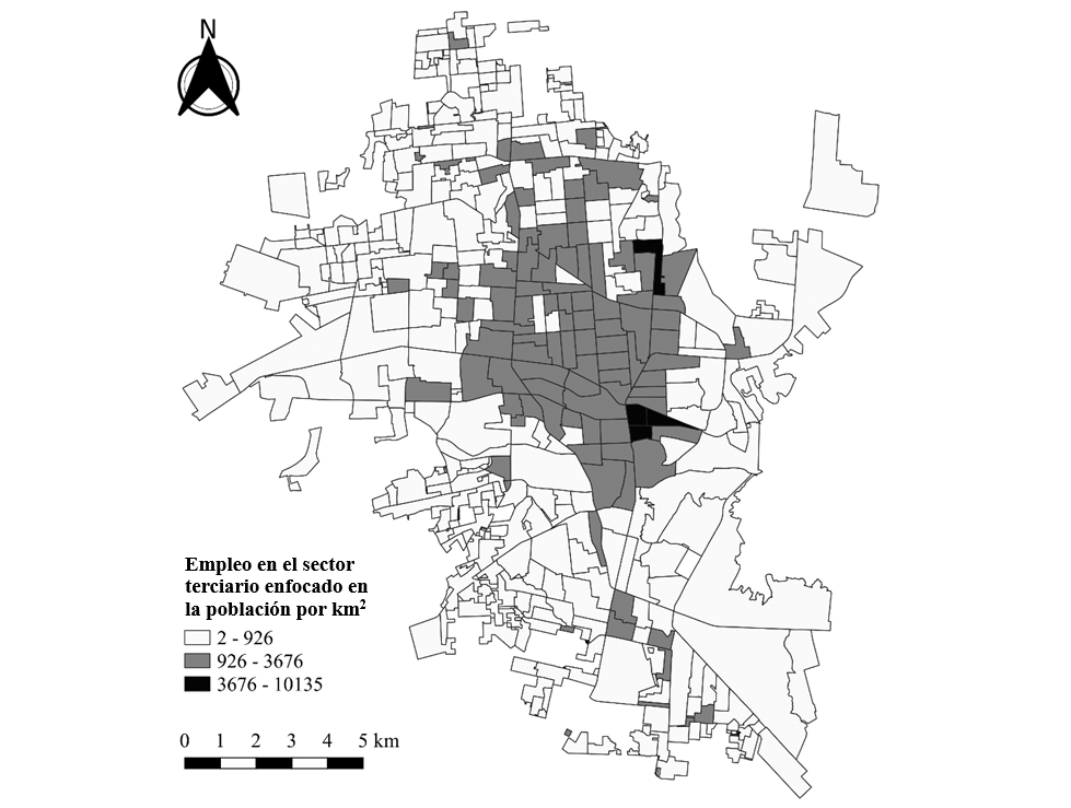 Forma urbana del empleo en el sector terciario enfocado en la población en Hermosillo