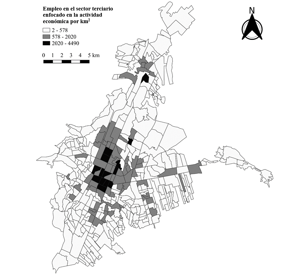 Forma urbana del empleo en el sector terciario enfocado en la actividad económica en Saltillo