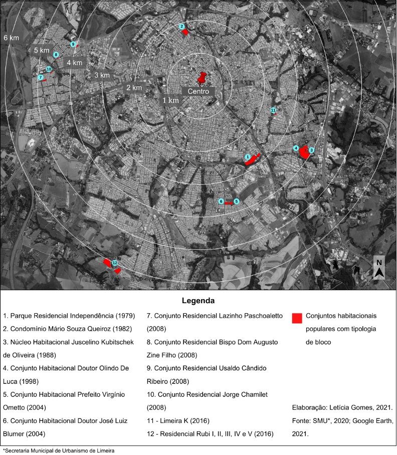 Posicionamento dos conjuntos habitacionais populares em Limeira