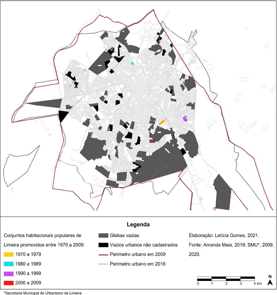 Vazios urbanos e conjuntos habitacionais populares
dispostos na malha urbana de Limeira em 2009