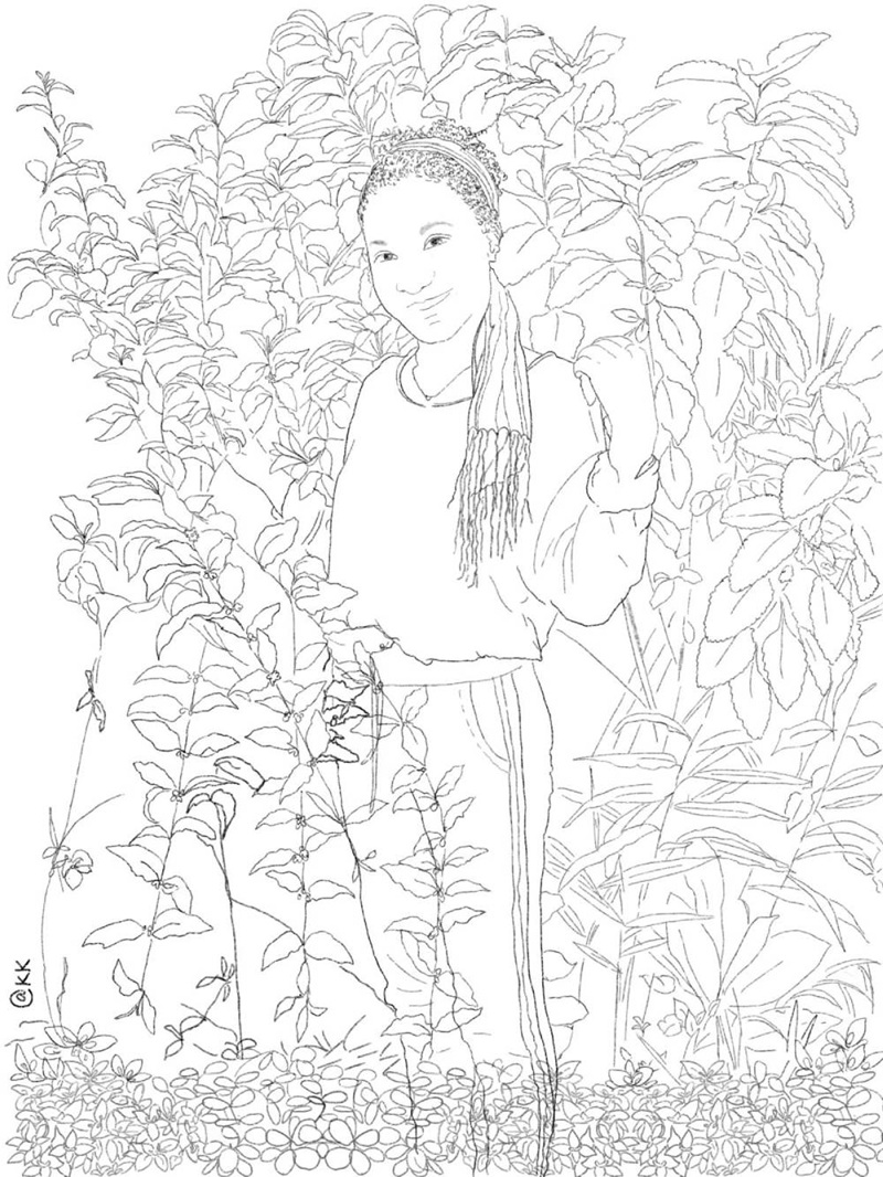 Foto-desenho
a partir de autorretrato de mulher (desidentificada) enviado para a pesquisa de
Hannah de Vasconcellos (2024) com desenho de Karina Kuschnir