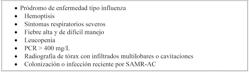 Factores clave
en la sospecha de neumonía por SAMR-AC