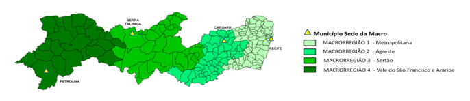 Map of the Four Macro-Regions of the State of Pernambuco - Source: Secretary of Health of the state of PE. Regional Master Plan, 2011 

 