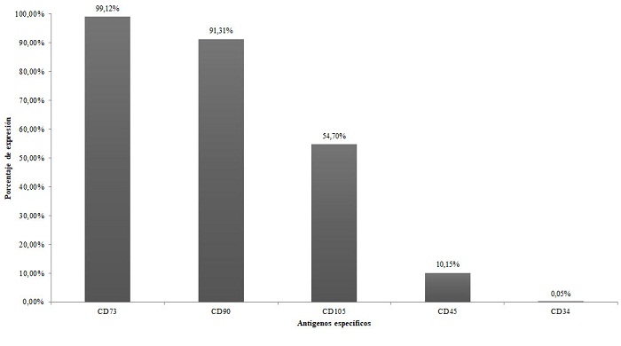 Porcentaje de expresión in vitro de los marcadores de CTPD en el estudio