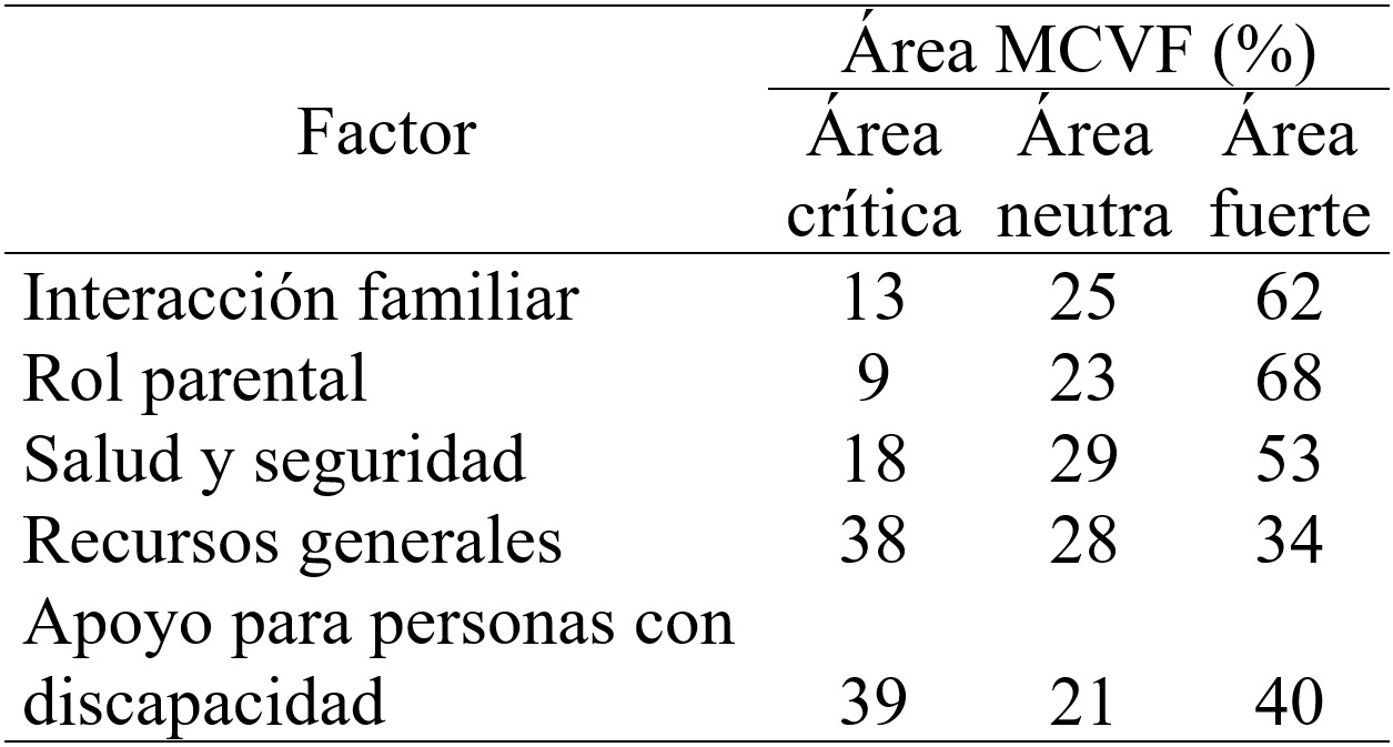 
Localización de los factores de calidad de vida familiar y las áreas
del Mapa de Calidad de Vida Familiar (n = 40)
