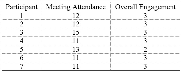 
Meeting Attendance and Overall Engagement
