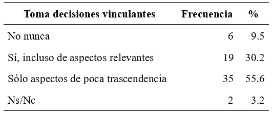 
Opinión de los profesionales respecto
de la toma de decisiones

