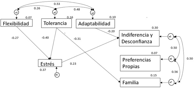 Modelo del efecto del estr&eacute;s en el
conflicto relacional en el inicio.