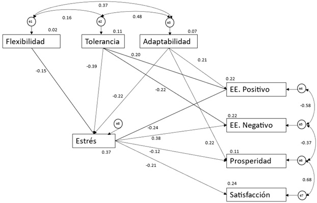 Modelo del efecto del
estr&eacute;s en el bienestar subjetivo en el mantenimiento de la relaci&oacute;n.