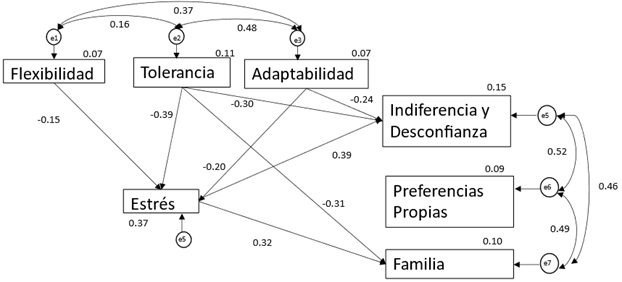 Modelo del efecto del estr&eacute;s en el
conflicto relacional en el mantenimiento.