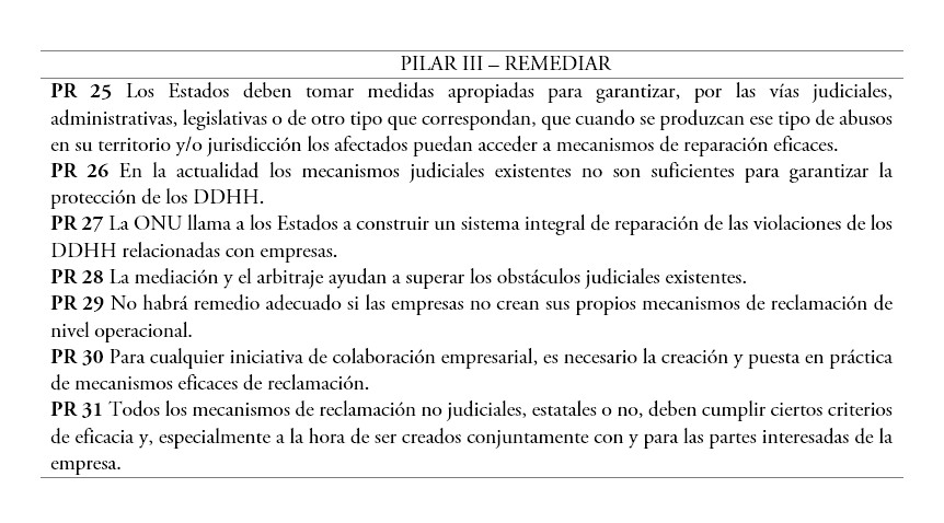 Listado de los 31 principios rectores. Pilar III. Remediar