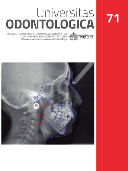 TABLA CONTENIDO NÚMERO ACTUAL: Universitas Odontologica – año 2014 volumen 33 número 71